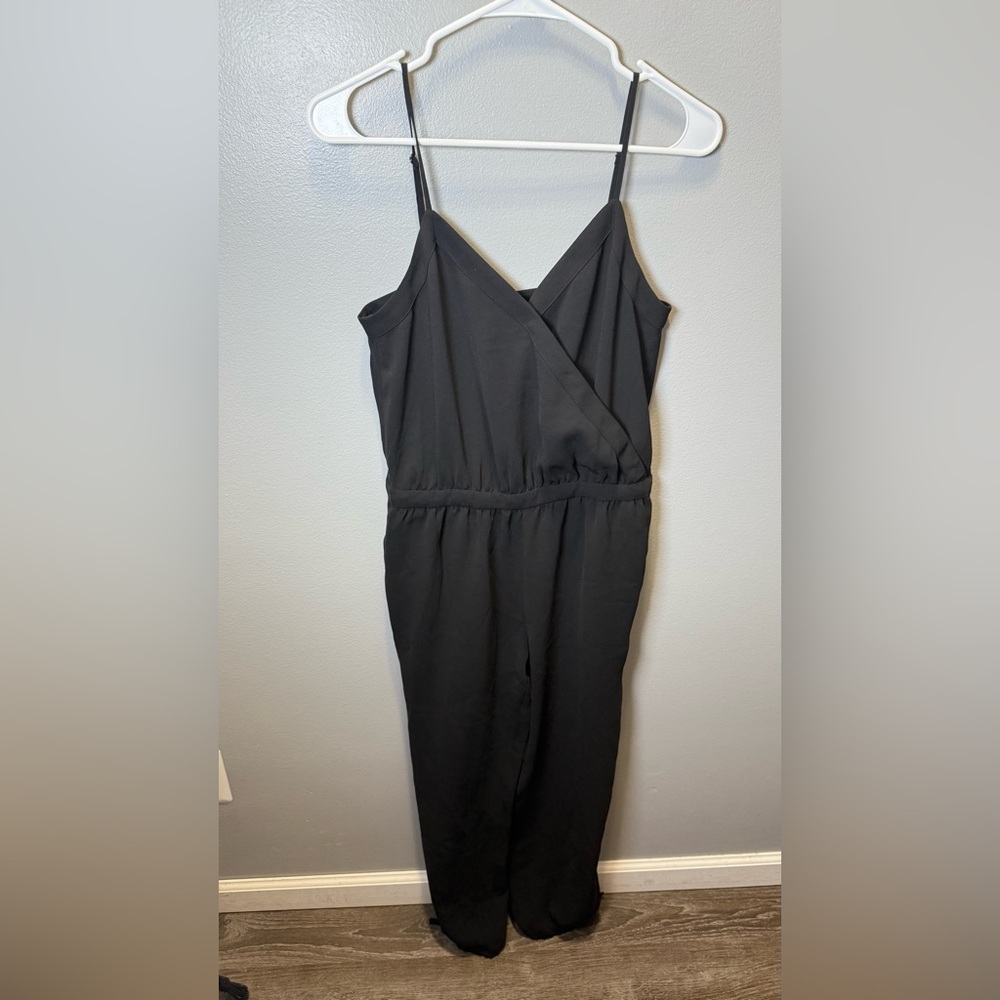 Madewell Women's Faux Wrap Black Spaghetti Strap V-Neck Jumpsuit Size Small